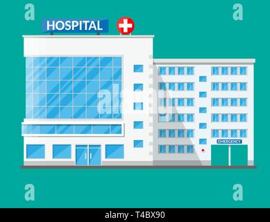 Bâtiment de l'hôpital médical, icône. Les soins de santé, l'hôpital et les diagnostics médicaux. L'urgence et les services d'urgence. Vector illustration style de télévision Illustration de Vecteur