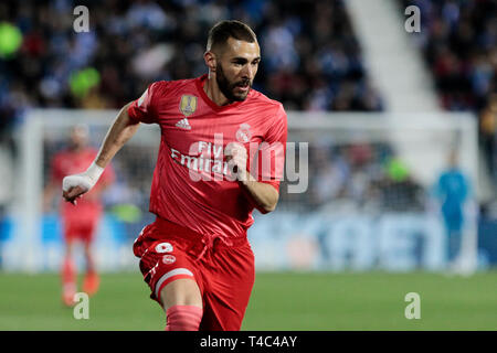 Karim Benzema du Real Madrid au cours de la Liga match entre CD Leganes et Real Madrid au stade de Butarque à Martorell, Espagne. Score final : CD Leganes 1 - Real Madrid 1. Banque D'Images