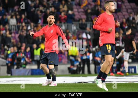 Barcelone, Espagne. Apr 16, 2019. Leo Messi du FC Barcelone lors de la Ligue des Champions, match de football entre le FC Barcelone vs Manchester United le 14 mars 2019 au Camp Nou à Barcelone, Espagne Photo : CORDON PRESS/Alamy Live News Banque D'Images