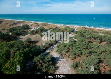 Vue du phare Darsser Ort, Poméranie occidentale Lagoon Salon National Park, Fischland-Darss-Zingst, Mecklembourg-Poméranie-Occidentale, Allemagne, Europe Banque D'Images