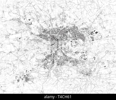 Carte Satellite de Cracovie, c'est la deuxième plus grande et l'une des plus anciennes villes de Pologne. Carte des rues et bâtiments du centre-ville. L'Europe Illustration de Vecteur