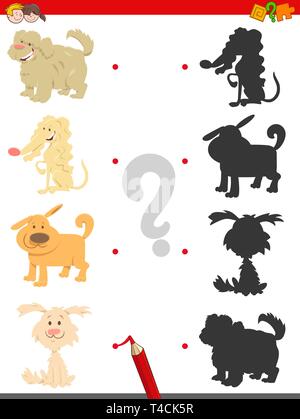 Cartoon Illustration de trouver l'ombre jeu éducatif pour enfants avec chiens et chiots mignons personnages Animaux Illustration de Vecteur