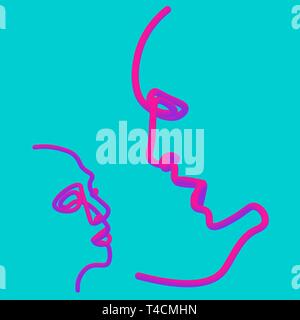 Deux personnes silhouettes tirées avec une seule ligne. Vector illustration simple. Sur un fond de couleur distincte. Illustration de Vecteur