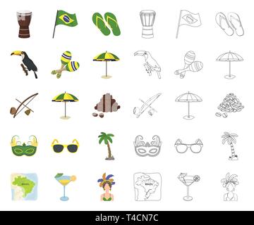 Balle,attributs,plage,berimbau,Brésil,carnaval,Brésil,caricature,contours,christ,café,cocktail,collection,pays,Culture,sur,dancer,tambour,design,flag,flip flops,vert,icône,,illustration,isolé,intéressant,logo,citron,maracas,mask,national,palm,lieu,de,la population rédempteur,poeme,set,signer,football,lunettes,territoire,symbole,toucan,les voyages,la mode,arbre,parasol,femme,vecteur vecteurs vecteur jaune , Illustration de Vecteur