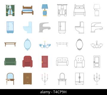 Appartement,accessoires,fauteuil,baignoire,chambres,bougie,chevet,caricature,contours,café,lustre,collection,couleur,rideau,confort,design,bureau,dressing,porte,robinet,Marbre,flanc,lampe,meubles,mobilier,poignée titulaire,Accueil,icon,illustration,lampe,isolé,miroir,logo,modernes,retro,set,douche,signer,canapé,table,symbole,style,toilettes,divers,armoire,fenêtre,bois,vecteurs vecteur , Illustration de Vecteur