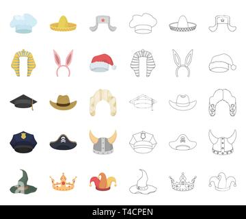 Différents types de chapeaux cartoon,icônes Aperçu de l'ensemble de collection design.Coiffure symbole vecteur illustration de stock. Illustration de Vecteur