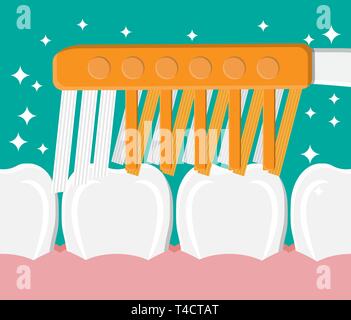 Brosse à dents nettoie les dents. Se brosser les dents. L'équipement dentaire. L'hygiène et l'oralcare. Vector illustration style de télévision Illustration de Vecteur