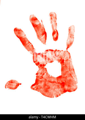 Bloody hand print isolé sur fond blanc Banque D'Images