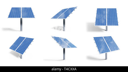 3D illustration des panneaux solaires isolé sur fond blanc. Mettre des panneaux solaires avec réflexion ciel bleu. Concept d'énergie renouvelable. Ecologica Banque D'Images