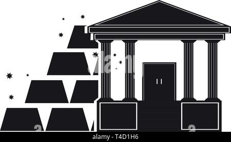 Bâtiment de la banque avec l'icône de lingots d'or Illustration de Vecteur