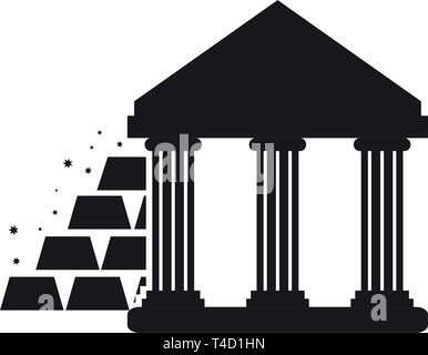 Bâtiment de la banque avec l'icône de lingots d'or Illustration de Vecteur