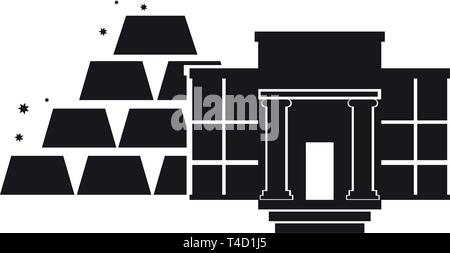 Bâtiment de la banque avec l'icône de lingots d'or Illustration de Vecteur