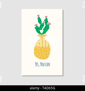 Maison dessinés à la main, des plantes et des fleurs. Illustration de style scandinave. Carte de motivation. Oui, vous pouvez. Vector illustration. Illustration de Vecteur