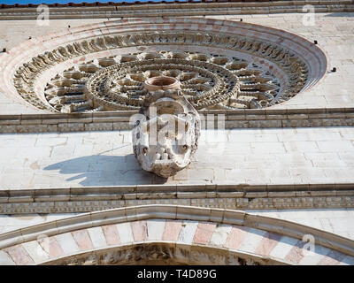 Todi ombrie italie. Close up sur l'extérieur de l'élément architectural et artistique "Santa Maria Annunziata' cathédrale construite au 12ème siècle. Fenêtre Rose Banque D'Images