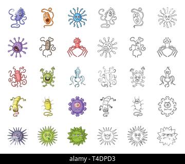 Types de microbes funny cartoon,exposer des icônes dans la collection set pour la conception. Les microbes pathogènes de symbole vecteur illustration de stock. Illustration de Vecteur