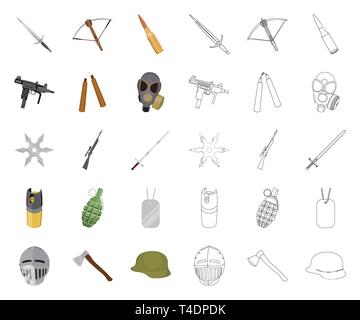 Types d'armes cartoon,icônes Aperçu de l'ensemble de collection design.les armes à feu et armes blanches symbole vecteur illustration de stock. Illustration de Vecteur