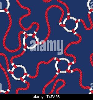 Entrelacement de cordes nautiques chaîne rouge et transparente. Modèle vectoriel Liens Les cordons emmêlés fond marin bleu marine. Sea, Ocean Éléments. Illustration de Vecteur