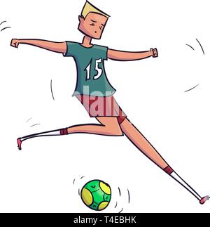Hand Drawn Cartoon exécutant joueur de football avec le ballon. Vector Illustration de Vecteur