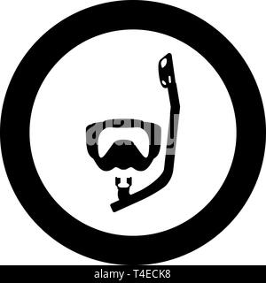 Masque de plongée avec tuba plongée tube respiratoire Equipements pour la natation avec tuba piscine concept icône d'équipement en vecteur de couleur noire ronde cercle Illustration de Vecteur