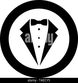 Symbole Smoking Smoking bow concept Tux signer Butler représentant idée costume garçon dans l'icône ronde cercle couleur noir vector illustration télévision Illustration de Vecteur