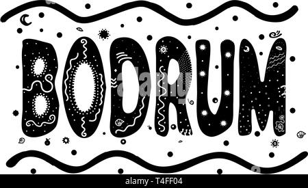 Belek. Le canton est une municipalité dans le district de Serik Antalya en Turquie dans le Province. Dessin à la main, isoler, lettrage, typographie, font processi Illustration de Vecteur