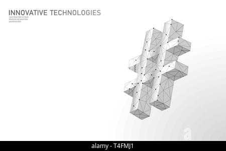 Hashtag 3D symbole blanc faible neutre poly. En ligne de communication médias sociaux partager search posts. L'innovation de la technologie de l'information web vector Illustration de Vecteur