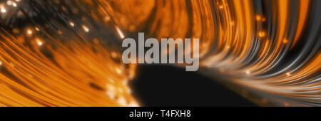 Cordes en fibre optique lumineux dans le noir. 3d illustration Banque D'Images