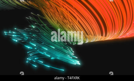 Cordes en fibre optique lumineux dans le noir. 3d illustration Banque D'Images