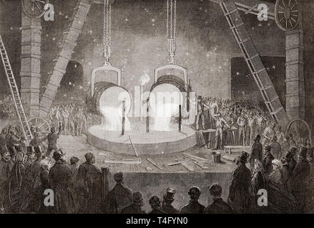 Penn's marine engine factory, Greenwich, Londres, Angleterre, 19e siècle. L'ajout d'un grand cylindre pour une chaudière à vapeur pour bateaux. À partir de l'Illustrated London News, publié en 1865. Banque D'Images