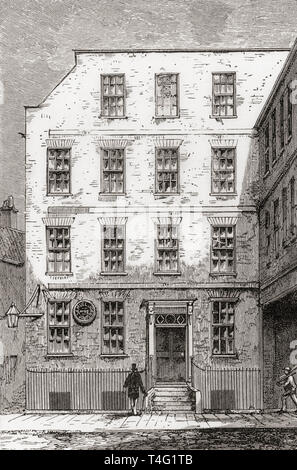 La maison de Samuel Johnson, 17 Gough Square, Londres, Angleterre, vu ici au 19e siècle. Samuel Johnson, 1709 - 1784, alias Le Dr Johnson. L'écrivain anglais, poète, dramaturge, essayiste, moraliste, critique littéraire, biographe, éditeur et lexicographe. Photos de Londres, publié 1890 Banque D'Images