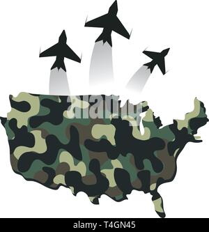 United State la carte et drapeau avec camouflage et vecteur avion illustration graphic design Illustration de Vecteur
