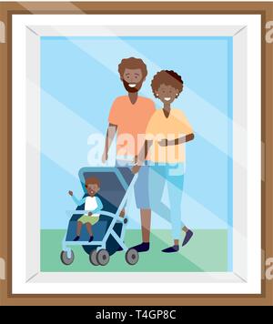 Couple avec poussette avatar personnage photo frame vector illustration graphic design Illustration de Vecteur