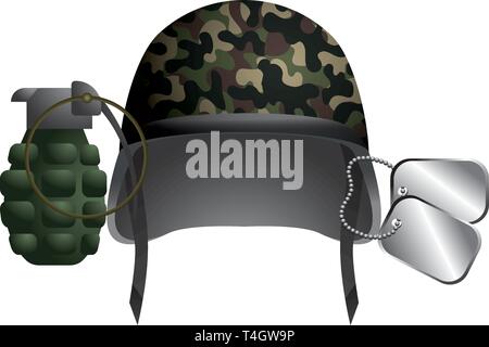 Casque militaire et grenade dog tag icône plaque cartoon vector illustration graphic design Illustration de Vecteur