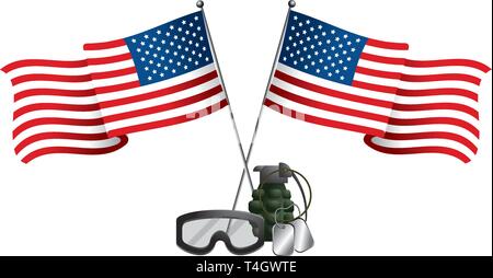 United State flag avec lunettes de grenade et plaques dog tag vector illustration graphic design Illustration de Vecteur