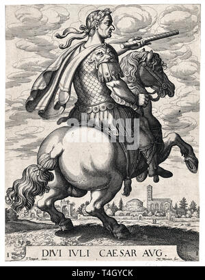 Empereur Jules César à cheval, à partir de ' Les douze Césars Romains', Matthäus Merian l'ancien après Tempesta, ch. 1610 Banque D'Images