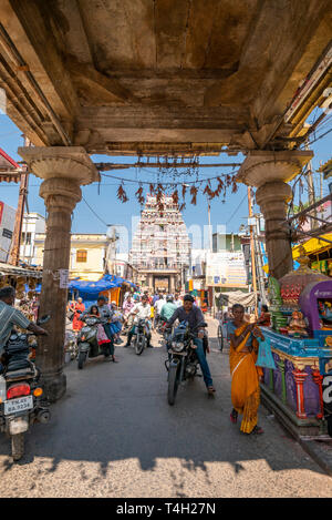 De Sri Ranganathaswamy streetview verticale Temple de Trichy, Inde. Banque D'Images