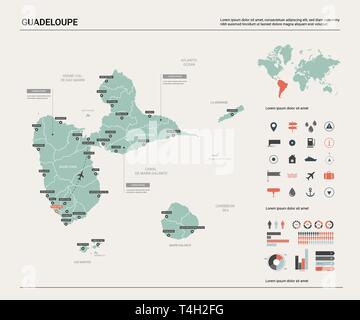 Carte vectorielle de la Guadeloupe. Carte pays très détaillés avec la division, les villes et des capitaux. Une carte politique, carte du monde, les éléments de l'infographie. Illustration de Vecteur