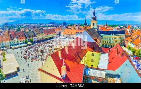 Vue aérienne sur Sibiu, Transylvanie, Roumanie Banque D'Images