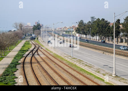 Route principale, tage, le 25 avril, le Ponte 25 de Abril, Lisbonne, Portugal, Février 2019 Banque D'Images