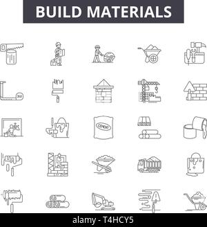 Matériaux de construction, les panneaux d'icônes de lignes défini, vecteur. Matériaux de construction résumé du concept illustration : construction,construction,chambre,dehome Illustration de Vecteur