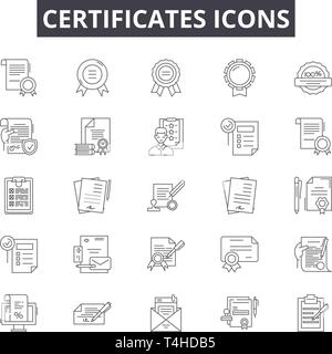 Icônes de ligne de certificats, signes, vecteur. Résumé du concept des certificats : certificat diplôme,illustration,réalisation,succès,deaward Illustration de Vecteur