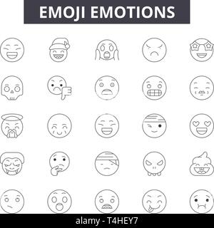 Émotions Emoji icônes de ligne, signes, vecteur. Émotions Emoji résumé du concept illustration : émotion,emoji,face,emotsmile,professionnels,nature Illustration de Vecteur