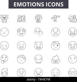 Icônes de ligne émotions, signes, vecteur. Émotions résumé du concept illustration : émotion,face,sourire,emotisolated Illustration de Vecteur