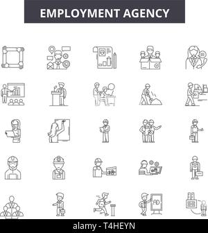 Agence d'emploi, les signes d'icônes de lignes défini, vecteur. L'agence de l'emploi résumé du concept illustration : l'emploi,job,des,agence,business,employé, les gens, Illustration de Vecteur