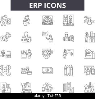 Icônes de ligne erp, signes, vecteur. Résumé du concept erp illustration : business,erp,données,service,succès,logiciels,informations,vente Illustration de Vecteur