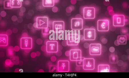 Circulation de l'application pour smartphone icons. neon lumineux de style d'icônes. 3d illustration Banque D'Images