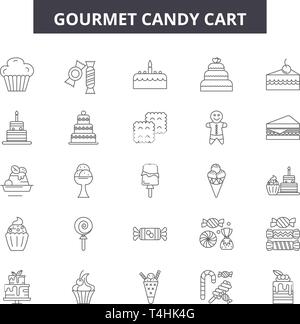 Panier de bonbons Gourmet line icônes, signes, vecteur. Bonbons Gourmet panier résumé du concept illustration : gourmet,panier,candy,alimentation,dessert,store,doux,magasin,bu Illustration de Vecteur