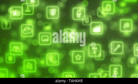 Circulation de l'application pour smartphone icons. neon lumineux de style d'icônes. 3d illustration Banque D'Images