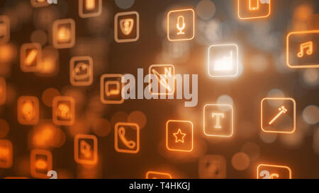 Circulation de l'application pour smartphone icons. neon lumineux de style d'icônes. 3d illustration Banque D'Images