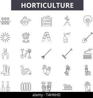 Icônes de ligne de l'horticulture, signes, vecteur. Aperçu de l'Horticulture concept illustration : plant,jardin,horticulture,nature,jardinage,cote Illustration de Vecteur